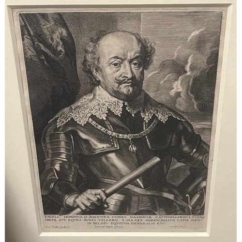 1032 - 11 FRAMED PORTRAIT ETCHING & ENGRAVINGS AFTER SIR ANTHONY VAN DYCK FROM ICONES PRINCIPUM VIRORUM, LA... 
