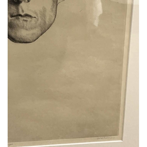 1045 - A FRAMED ETCHING OF LAURENCE BINYON BY SIR WILLIAM STRANG, PROOF, SIGNED & INSCRIBED.40 X 28 CM & AN... 