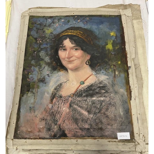 1066 - DAVID WATERSON PORTRAITS OF YOUNG LADIES UNSIGNED 5 UNFRAMED OIL ON CANVAS PAINTINGS LARGEST  46 CM ... 