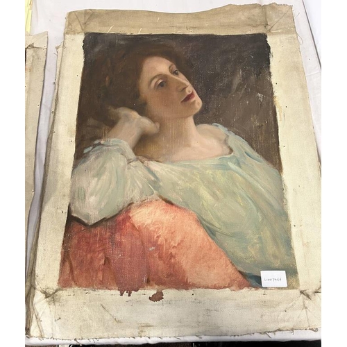 1066 - DAVID WATERSON PORTRAITS OF YOUNG LADIES UNSIGNED 5 UNFRAMED OIL ON CANVAS PAINTINGS LARGEST  46 CM ... 