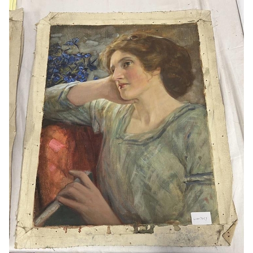 1066 - DAVID WATERSON PORTRAITS OF YOUNG LADIES UNSIGNED 5 UNFRAMED OIL ON CANVAS PAINTINGS LARGEST  46 CM ... 
