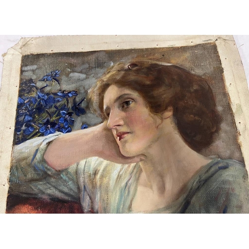 1066 - DAVID WATERSON PORTRAITS OF YOUNG LADIES UNSIGNED 5 UNFRAMED OIL ON CANVAS PAINTINGS LARGEST  46 CM ... 