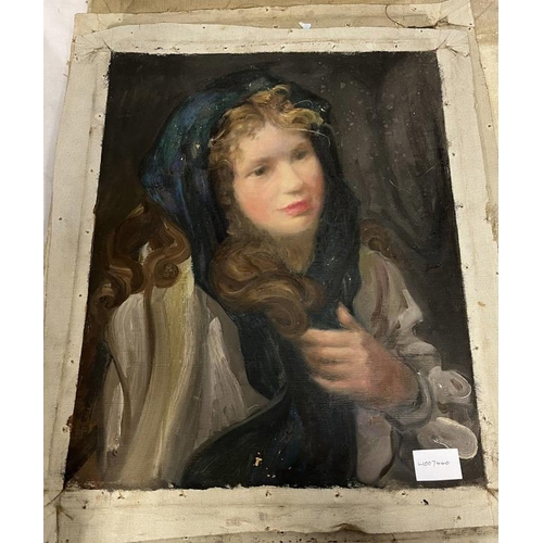 1066 - DAVID WATERSON PORTRAITS OF YOUNG LADIES UNSIGNED 5 UNFRAMED OIL ON CANVAS PAINTINGS LARGEST  46 CM ... 