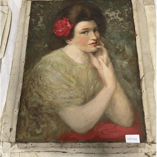 1066 - DAVID WATERSON PORTRAITS OF YOUNG LADIES UNSIGNED 5 UNFRAMED OIL ON CANVAS PAINTINGS LARGEST  46 CM ... 