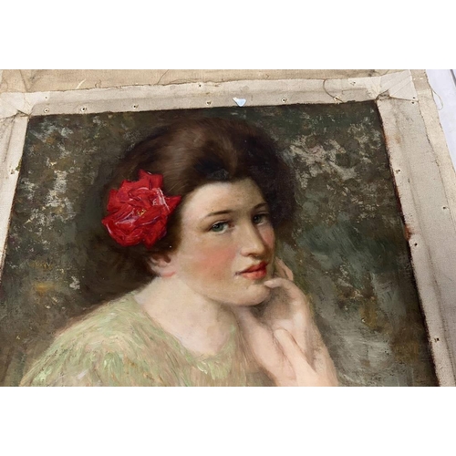 1066 - DAVID WATERSON PORTRAITS OF YOUNG LADIES UNSIGNED 5 UNFRAMED OIL ON CANVAS PAINTINGS LARGEST  46 CM ... 