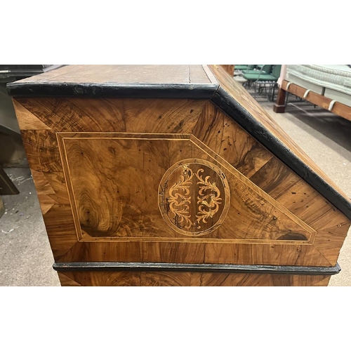 11 - 18TH/19TH CENTURY CONTINENTAL WALNUT DOUBLE DOMED TOP BUREAU BOOKCASE WITH 2 PANEL DOORS OVER FALL F... 