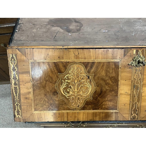 11 - 18TH/19TH CENTURY CONTINENTAL WALNUT DOUBLE DOMED TOP BUREAU BOOKCASE WITH 2 PANEL DOORS OVER FALL F... 