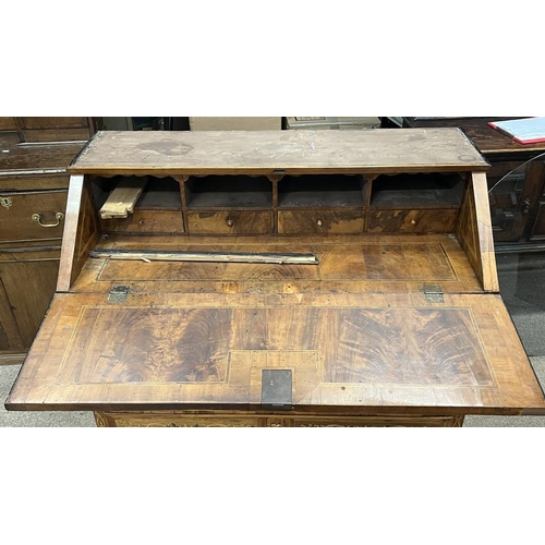 11 - 18TH/19TH CENTURY CONTINENTAL WALNUT DOUBLE DOMED TOP BUREAU BOOKCASE WITH 2 PANEL DOORS OVER FALL F... 