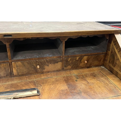 11 - 18TH/19TH CENTURY CONTINENTAL WALNUT DOUBLE DOMED TOP BUREAU BOOKCASE WITH 2 PANEL DOORS OVER FALL F... 