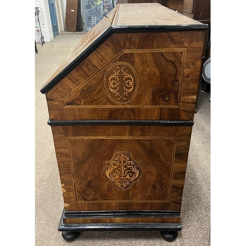 11 - 18TH/19TH CENTURY CONTINENTAL WALNUT DOUBLE DOMED TOP BUREAU BOOKCASE WITH 2 PANEL DOORS OVER FALL F... 