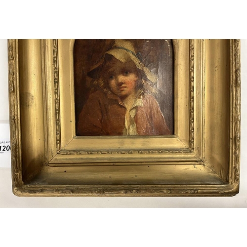 1200 - THOMAS FAED A YOUNG SHEPHERD  LABEL & RECEIPT TO REVERSE UNSIGNED GILT FRAMED OIL PAINTING 16 X 13 C... 