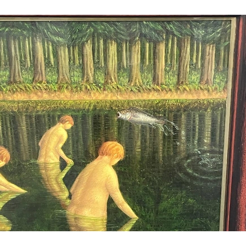 1255 - HELEN FLOCKHART - (ARR)  BATHERS SIGNED PROVENANCE COMPASS GALLERY 1999 FRAMED OIL ON CANVAS 49 X 78... 