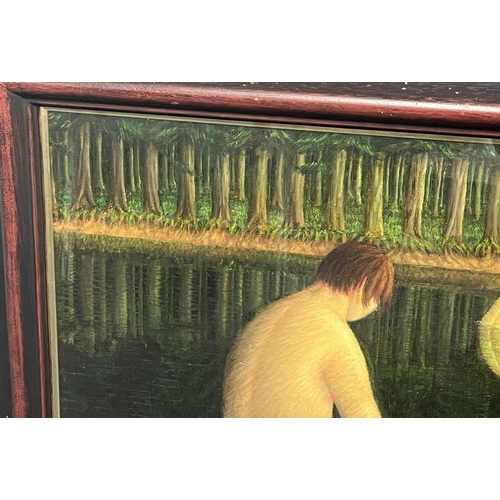 1255 - HELEN FLOCKHART - (ARR)  BATHERS SIGNED PROVENANCE COMPASS GALLERY 1999 FRAMED OIL ON CANVAS 49 X 78... 