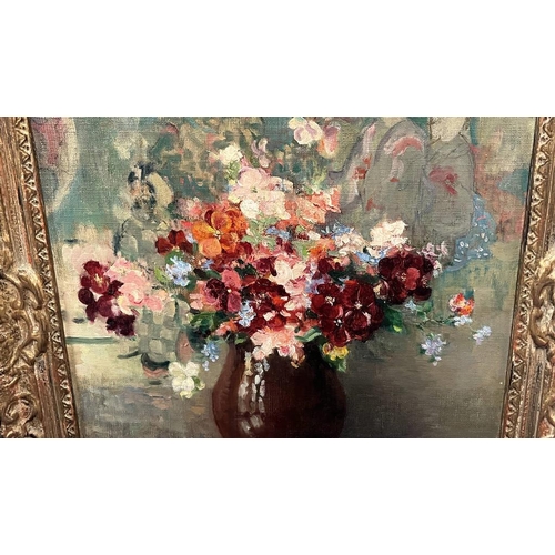 1294 - AGNES RAEBURN - (ARR)  STILL LIFE - VASE OF FLOWERS SIGNED FRAMED OIL PAINTING 45 X 35 CM