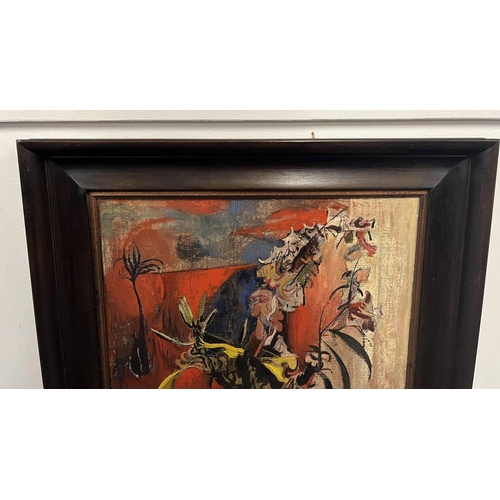 1299 - ROBERT COLQUHOUN - (ARR)  THE FLOWER SHOW SIGNED FRAMED OIL ON CANVAS 55 X 39.5 CM