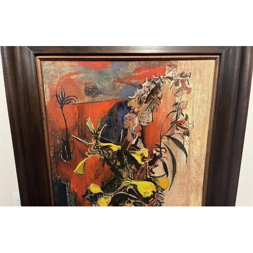 1299 - ROBERT COLQUHOUN - (ARR)  THE FLOWER SHOW SIGNED FRAMED OIL ON CANVAS 55 X 39.5 CM