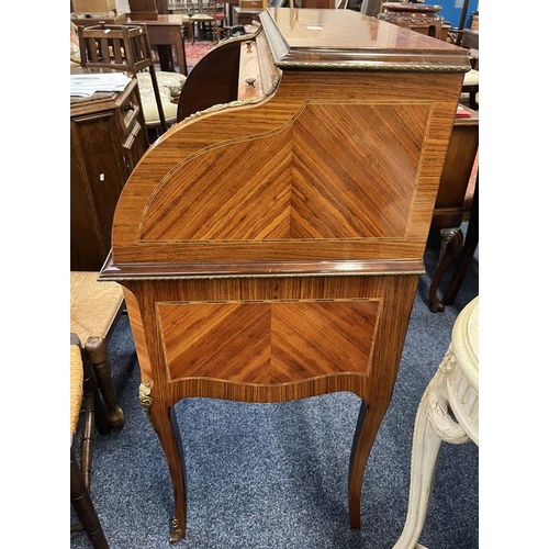 151 - 19TH CENTURY STYLE KINGWOOD CYLINDER BUREAU WITH ROLL-TOP FITTED INTERIOR OVER 2 DRAWERS ON SHAPED S... 