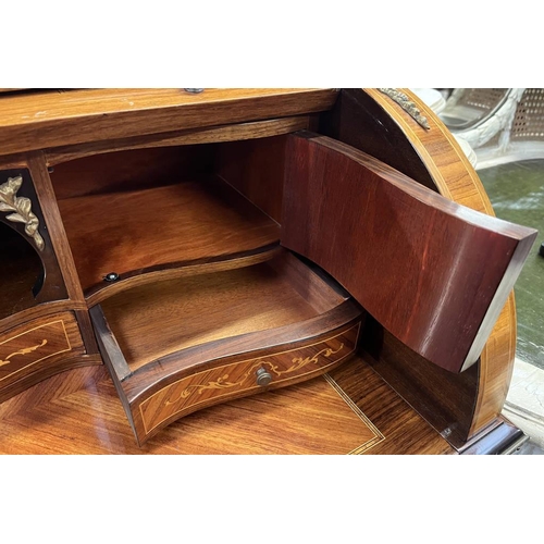 151 - 19TH CENTURY STYLE KINGWOOD CYLINDER BUREAU WITH ROLL-TOP FITTED INTERIOR OVER 2 DRAWERS ON SHAPED S... 