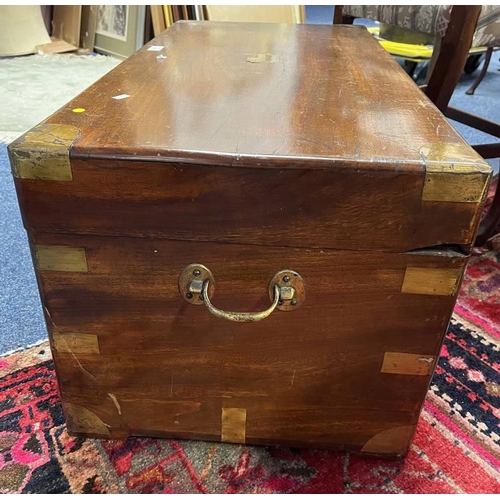 161 - 19TH CENTURY BRASS BOUND CAMPHORWOOD TRUNK - 89 CM WIDE