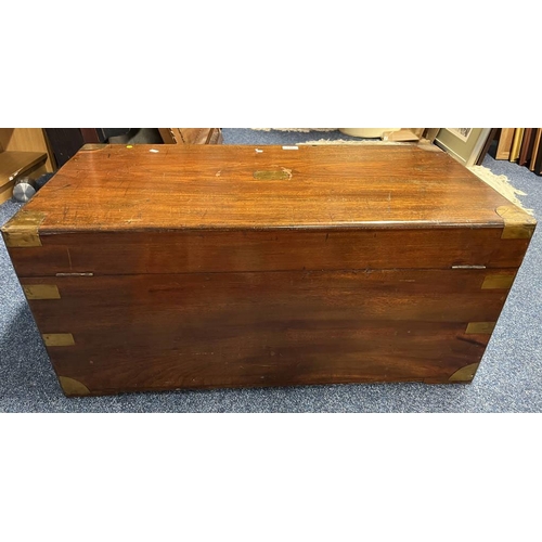 161 - 19TH CENTURY BRASS BOUND CAMPHORWOOD TRUNK - 89 CM WIDE