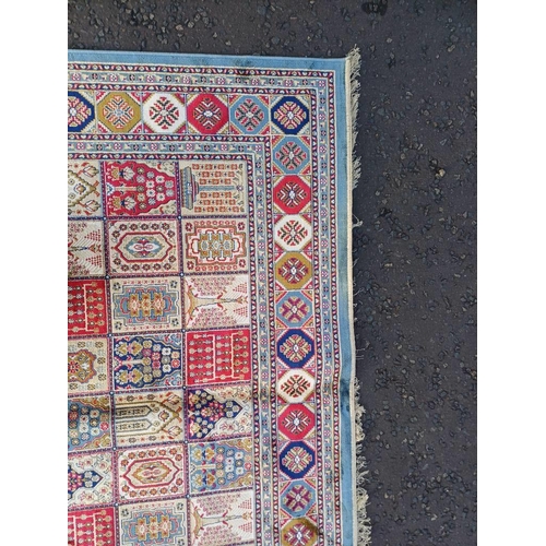 2058 - DUCK EGG BLUE GROUND CASHMERE CARPET WITH ALL OVER PERSIAN PANEL DESIGN 305 X 192CM