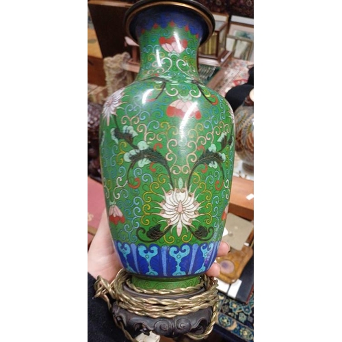 2093 - ORIENTAL CLOISONNE TABLE LAMP 33CM TALL & 1 OTHER -2-