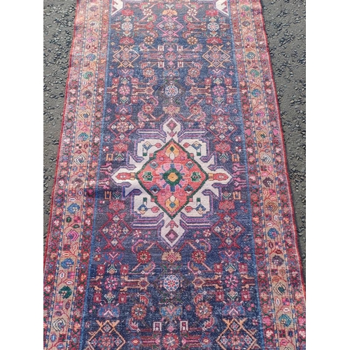 2100 - RICH BLUE GROUND FULL PILE PERSIAN SUK AND WOVEN RUNNER 300CM X 109CM