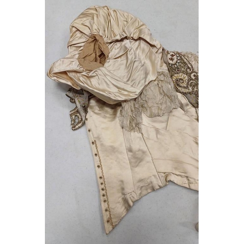 2103 - LATE 19TH CENTURY WOMEN'S IVORY WEDDING DRESS BY SYKES, LONDON WITH BULLION THREAD & BEADED PANEL TO... 