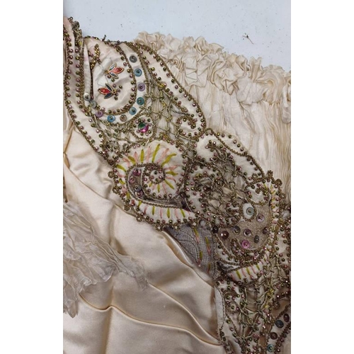 2103 - LATE 19TH CENTURY WOMEN'S IVORY WEDDING DRESS BY SYKES, LONDON WITH BULLION THREAD & BEADED PANEL TO... 