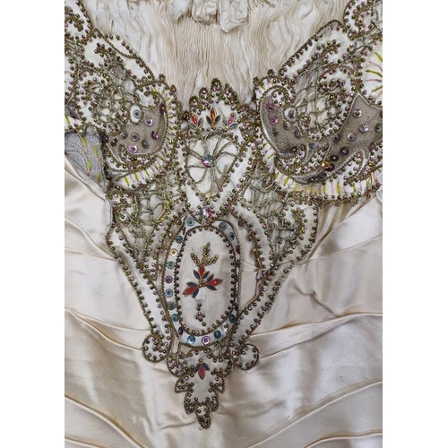 2103 - LATE 19TH CENTURY WOMEN'S IVORY WEDDING DRESS BY SYKES, LONDON WITH BULLION THREAD & BEADED PANEL TO... 