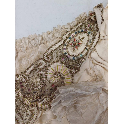 2103 - LATE 19TH CENTURY WOMEN'S IVORY WEDDING DRESS BY SYKES, LONDON WITH BULLION THREAD & BEADED PANEL TO... 