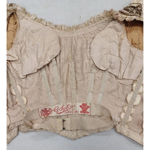 2103 - LATE 19TH CENTURY WOMEN'S IVORY WEDDING DRESS BY SYKES, LONDON WITH BULLION THREAD & BEADED PANEL TO... 