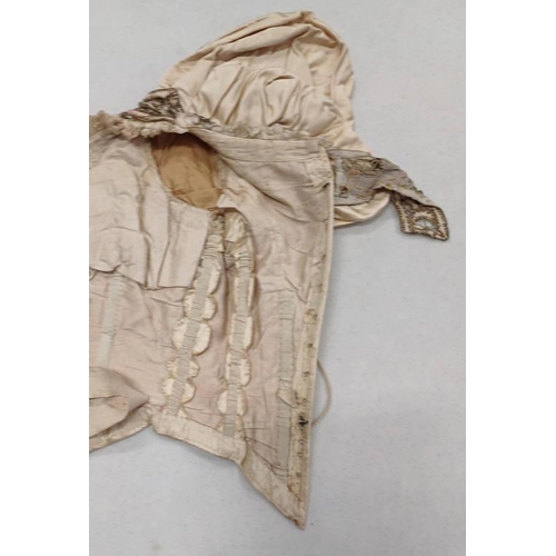 2103 - LATE 19TH CENTURY WOMEN'S IVORY WEDDING DRESS BY SYKES, LONDON WITH BULLION THREAD & BEADED PANEL TO... 