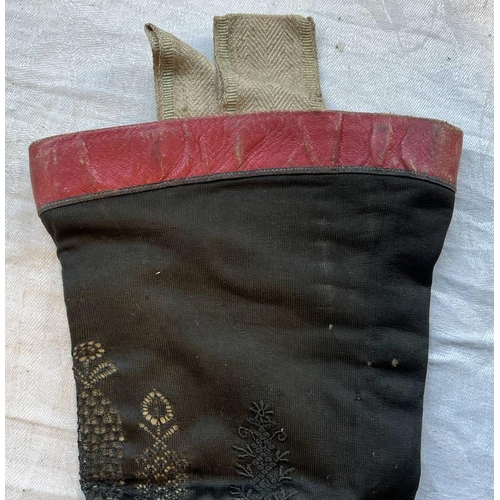 2105 - PAIR OF 19TH CENTURY LEATHER & FABRIC BOOTS WITH ORNATE PIERCED DECORATION TO BODY 28.5CM LONG SOLE