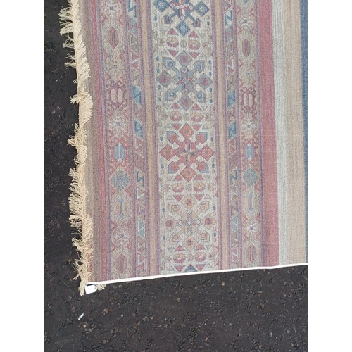 2139 - LARGE FULL PILE CASHMERE CARPET WITH MULTICOLOURED AZTEC DESIGN 383CM X 272CM