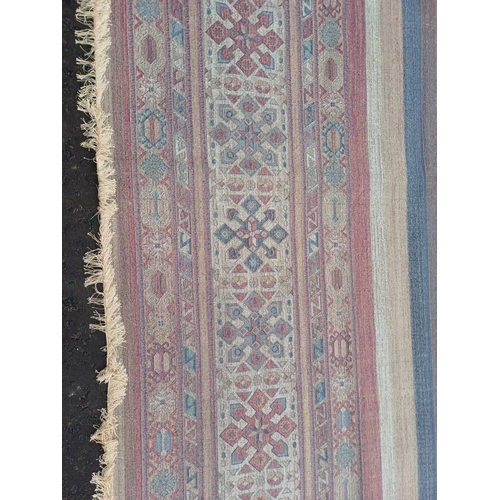 2139 - LARGE FULL PILE CASHMERE CARPET WITH MULTICOLOURED AZTEC DESIGN 383CM X 272CM