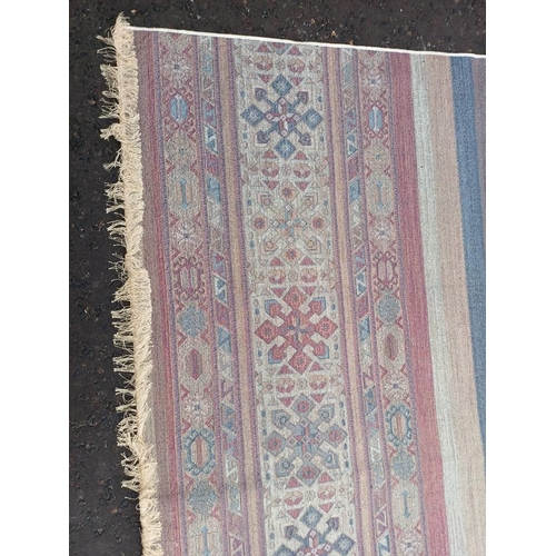 2139 - LARGE FULL PILE CASHMERE CARPET WITH MULTICOLOURED AZTEC DESIGN 383CM X 272CM