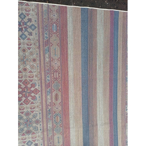 2139 - LARGE FULL PILE CASHMERE CARPET WITH MULTICOLOURED AZTEC DESIGN 383CM X 272CM