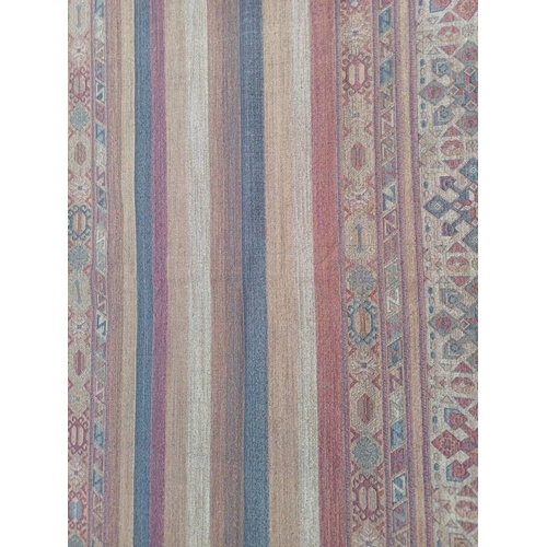 2139 - LARGE FULL PILE CASHMERE CARPET WITH MULTICOLOURED AZTEC DESIGN 383CM X 272CM