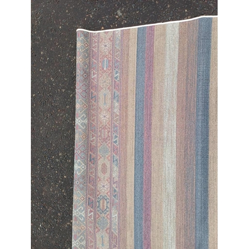 2139 - LARGE FULL PILE CASHMERE CARPET WITH MULTICOLOURED AZTEC DESIGN 383CM X 272CM