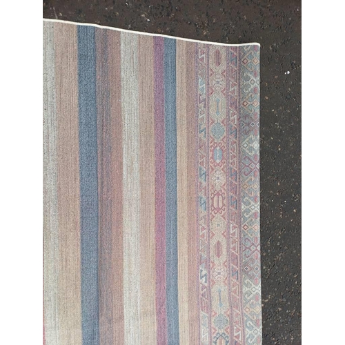 2139 - LARGE FULL PILE CASHMERE CARPET WITH MULTICOLOURED AZTEC DESIGN 383CM X 272CM