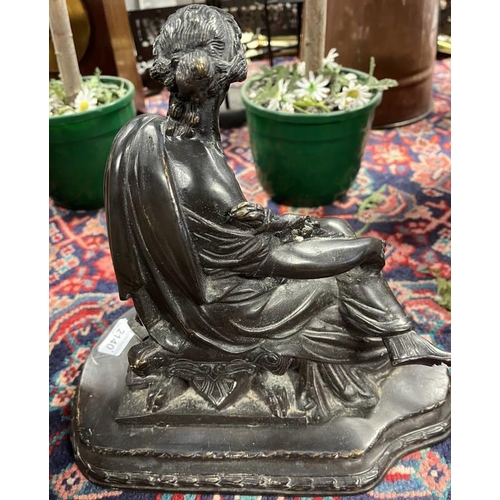 2140 - BRONZE FIGURE OF A CLASSICAL FEMALE AT REST, 30.5 CM TALL