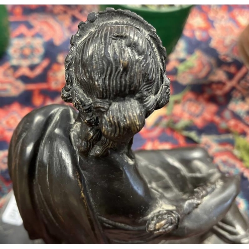 2140 - BRONZE FIGURE OF A CLASSICAL FEMALE AT REST, 30.5 CM TALL