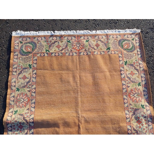 2154 - TERRACOTTA GROUND HAND WOVEN CAUCASIAN PLAINFIELD CARPET WITH BORDER,