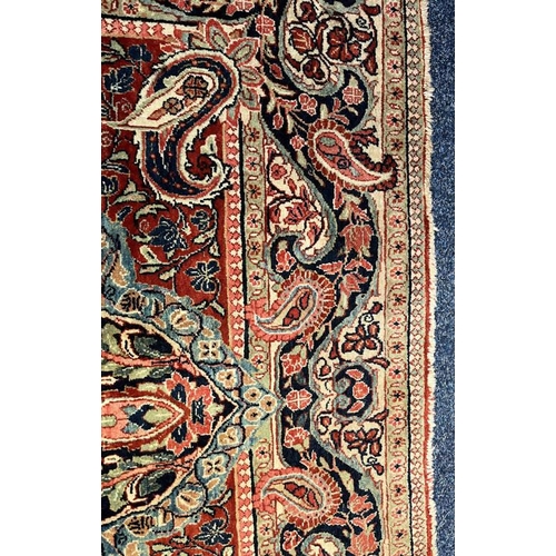 2312 - RED, PINK & GREEN FLORAL DECORATED RUG WITH BORDER DESIGN, 218 X 123 CM