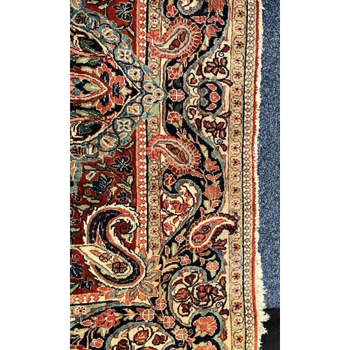 2312 - RED, PINK & GREEN FLORAL DECORATED RUG WITH BORDER DESIGN, 218 X 123 CM