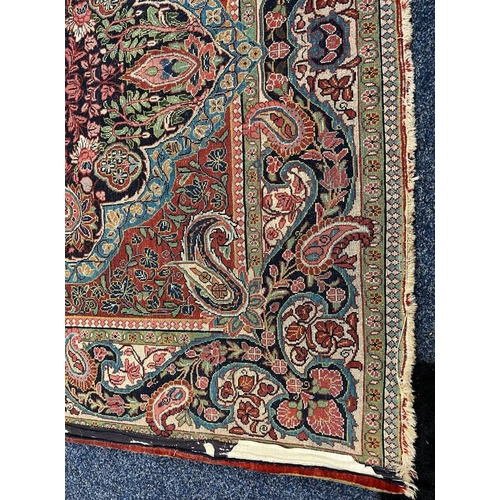 2312 - RED, PINK & GREEN FLORAL DECORATED RUG WITH BORDER DESIGN, 218 X 123 CM