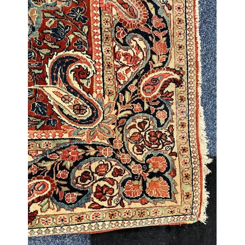 2312 - RED, PINK & GREEN FLORAL DECORATED RUG WITH BORDER DESIGN, 218 X 123 CM