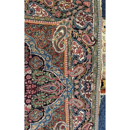 2312 - RED, PINK & GREEN FLORAL DECORATED RUG WITH BORDER DESIGN, 218 X 123 CM