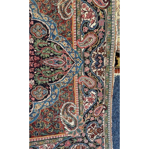 2312 - RED, PINK & GREEN FLORAL DECORATED RUG WITH BORDER DESIGN, 218 X 123 CM